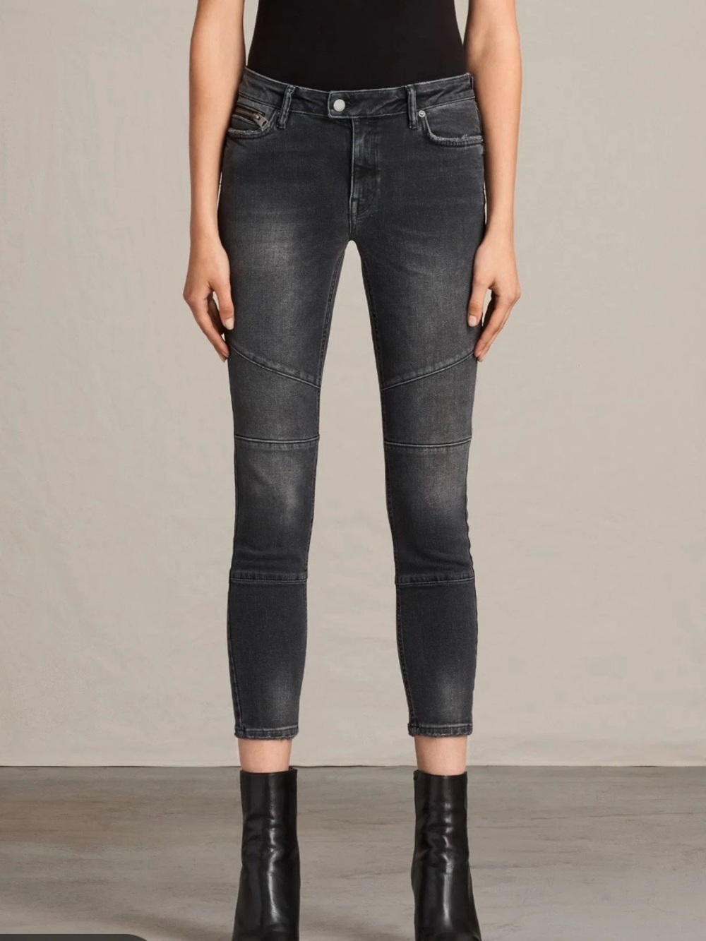 AllSaints Slim Straight Distressed Blue Moto Jeans